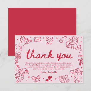 Hand Drawn Valentine Bridal Shower Thank You Card