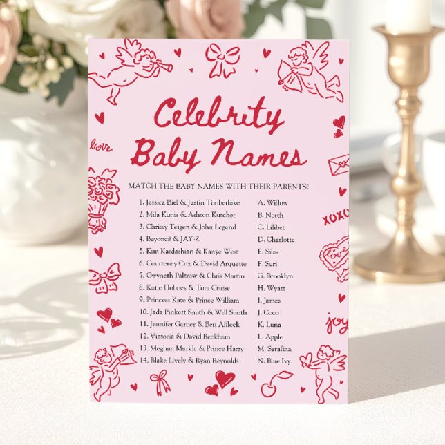Hand Drawn Valentine Celebrity Baby Name Game Invitation (Hand Drawn Valentine Celebrity Baby Name Game)