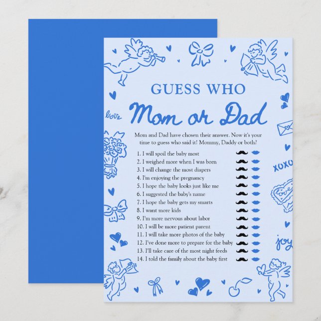 Hand Drawn Valentine Guess Who Mom or Dad Game Invitation (Front/Back)