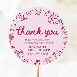 Hand Drawn Valentine Little Sweetheart Baby Shower Classic Round Sticker