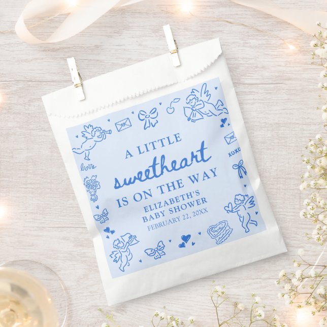 Hand Drawn Valentine Little Sweetheart Baby Shower Favor Bag (Clipped)