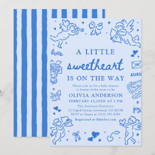 Hand Drawn Valentine Little Sweetheart Baby Shower Invitation