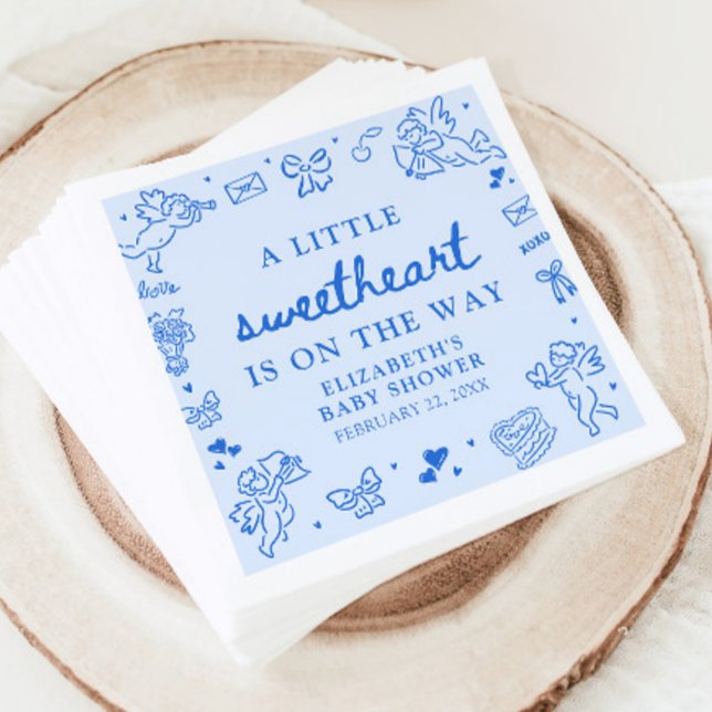 Hand Drawn Valentine Little Sweetheart Baby Shower Napkins (Hand Drawn Valentine Little Sweetheart Baby Shower Napkins)