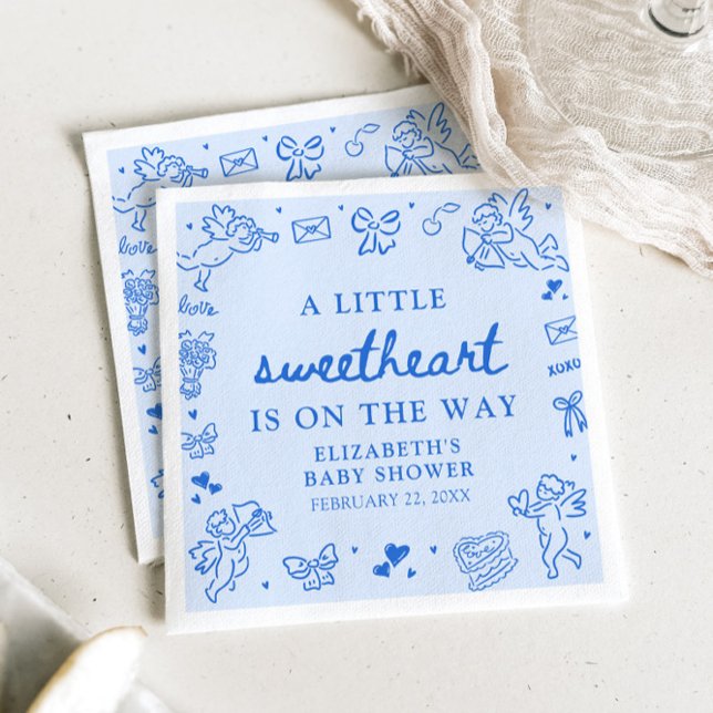 Hand Drawn Valentine Little Sweetheart Baby Shower Napkins (Hand Drawn Valentine Little Sweetheart Baby Shower Napkins)