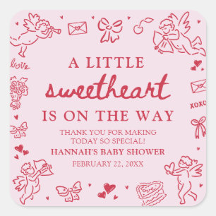 Hand Drawn Valentine Little Sweetheart Baby Shower Square Sticker