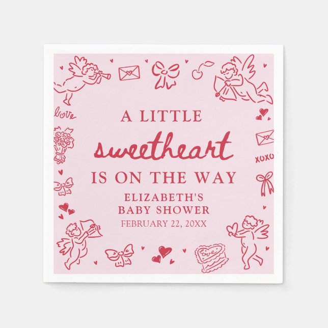 Hand Drawn Valentine Little Sweetheat Baby Shower Napkins (Front)