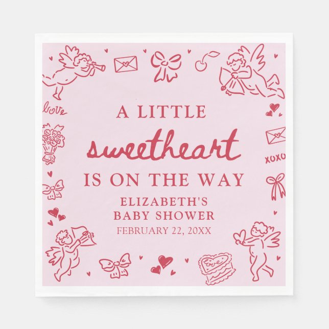 Hand Drawn Valentine Little Sweetheat Baby Shower Napkins (Front)