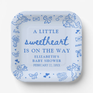 Hand Drawn Valentine Little Sweetheat Baby Shower Paper Plates