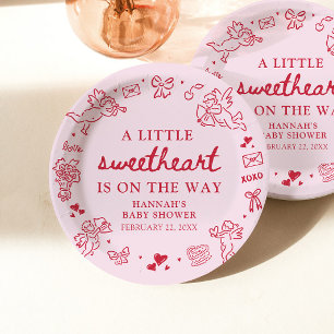 Hand Drawn Valentine Little Sweetheat Baby Shower Paper Plates