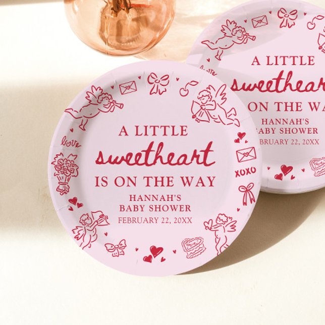 Hand Drawn Valentine Little Sweetheat Baby Shower Paper Plates (Hand Drawn Valentine Little Sweetheat Baby Shower Paper Plates)