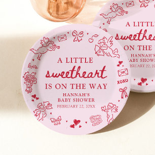 Hand Drawn Valentine Little Sweetheat Baby Shower Paper Plates