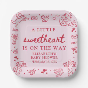 Hand Drawn Valentine Little Sweetheat Baby Shower Paper Plates