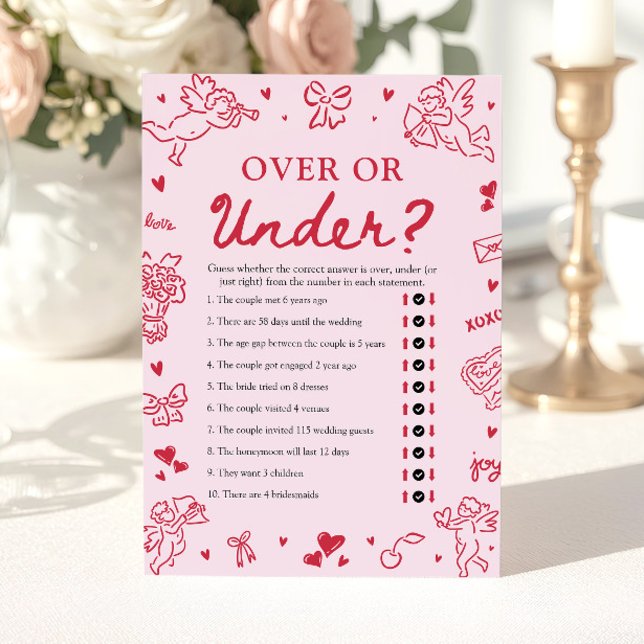 Hand Drawn Valentine Over Or Under Bridal Shower  Invitation (Hand Drawn Valentine Over Or Under Bridal Shower Game)