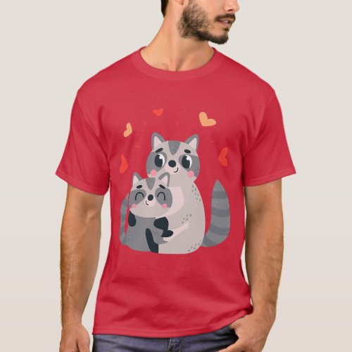 Hand Drawn Valentines Day Animal Couple Mother Rac T_Shirt