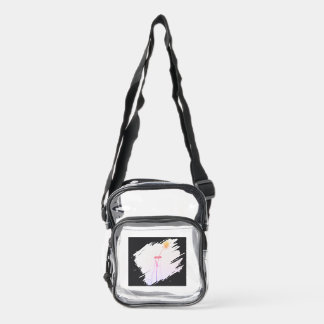 Hand drawn vase bottle with single flower on table clear crossbody bag