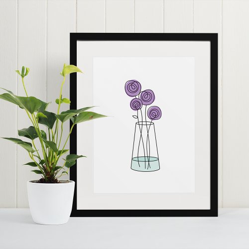 Hand Drawn Vase of Violet Roses Canvas Print