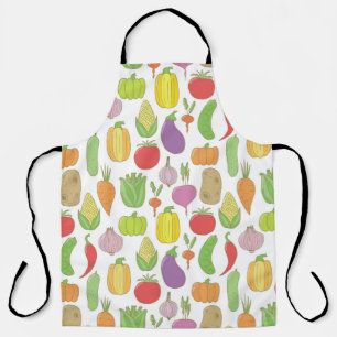 Hand-drawn vegetables, vintage doodle background. apron