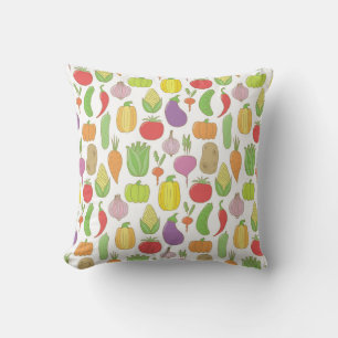 Hand-drawn vegetables, vintage doodle background. throw pillow