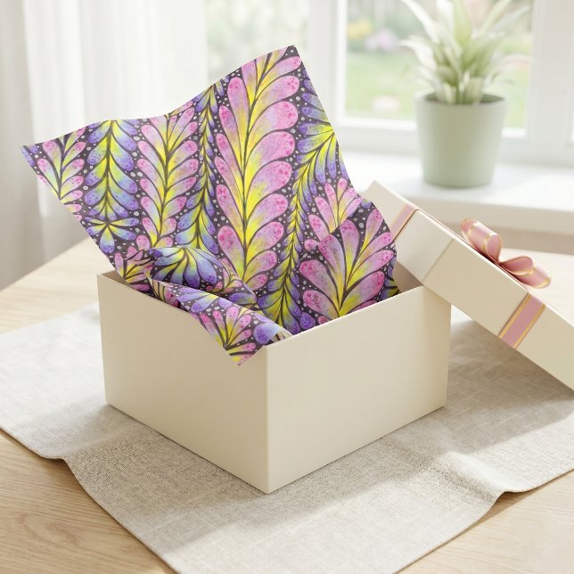 Hand Drawn Vibrant Pink Yellow Botanical Leaves Tissue Paper (Creator Uploaded)