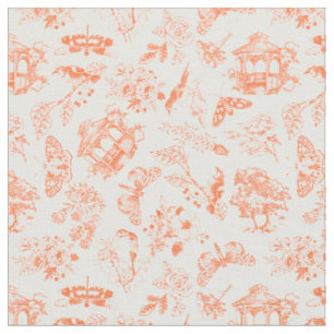 Hand Drawn Victorian Garden in Orange Fabric