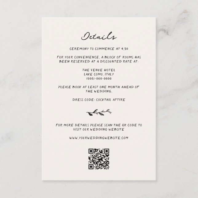 Hand Drawn Vine Wedding Details Enclosure Card (Front)