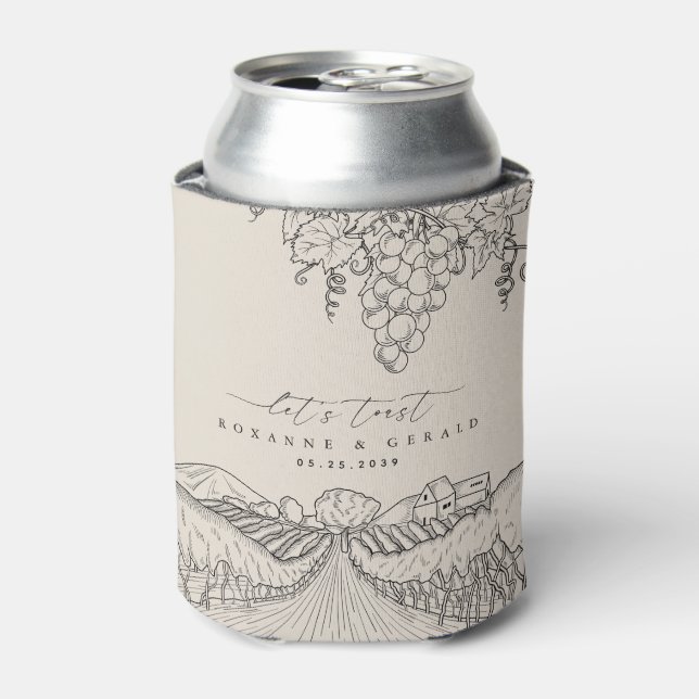Hand Drawn Vineyard Winery Tuscany Wedding Favor Can Cooler (Can Front)