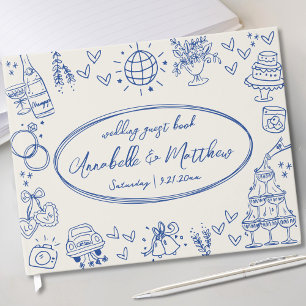 Hand Drawn Vintage Blue Whimsical Wedding Guest Book