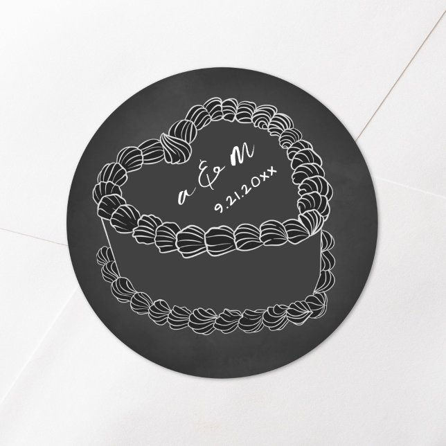 Hand Drawn Vintage Cake Chalkboard Wedding Classic Round Sticker (Hand Drawn Vintage Cake Chalkboard Wedding Classic Round Sticker)