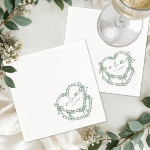 Hand Drawn Vintage Cake Green Wedding Napkins