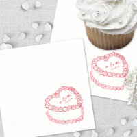 Hand Drawn Vintage Cake Red Whimsical Wedding Napkins