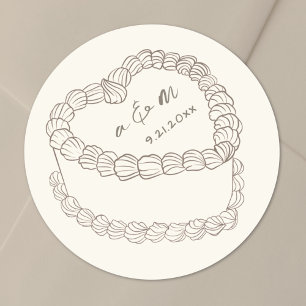 Hand Drawn Vintage Cake Wedding Classic Round Sticker