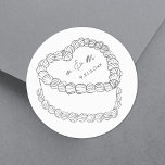 Hand Drawn Vintage Cake Whimsical Wedding Classic Round Sticker<br><div class="desc">Personalized Vintage Cake Wedding Monogram Stickers. These custom round wedding stickers feature a simple vintage-style cake illustration at the center, topped with the couple’s monogram initials and wedding date for a timeless and elegant touch. The minimalist design uses a mix of handwritten and script fonts in gray, keeping the look...</div>