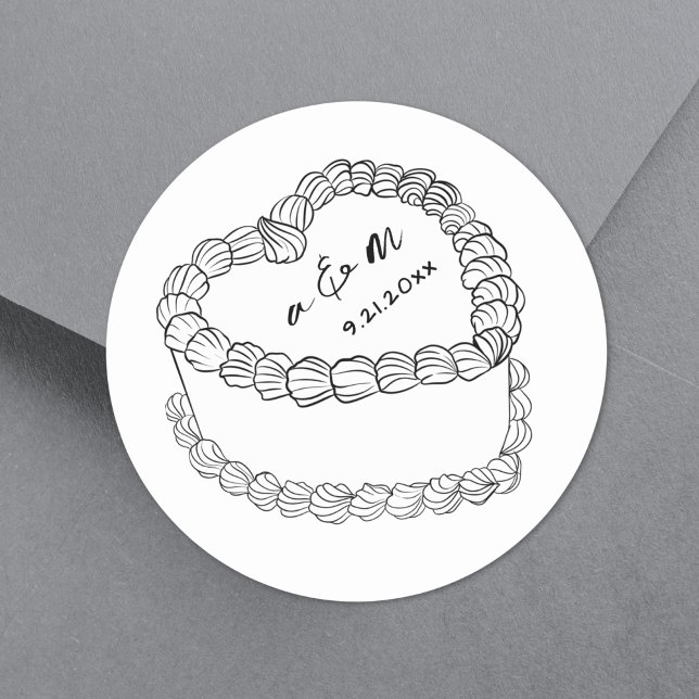 Hand Drawn Vintage Cake Whimsical Wedding Classic Round Sticker (Hand Drawn Vintage Cake Whimsical Wedding Classic Round Sticker)