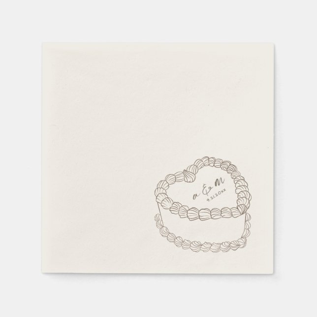 Hand Drawn Vintage Cake Whimsical Wedding Napkins (Front)