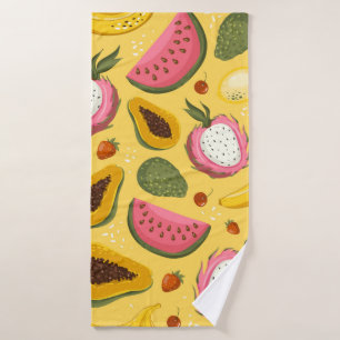 Hand drawn vintage cartoon summer fruits. Seamless Bath Towel