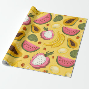 Hand drawn vintage cartoon summer fruits. Seamless Wrapping Paper
