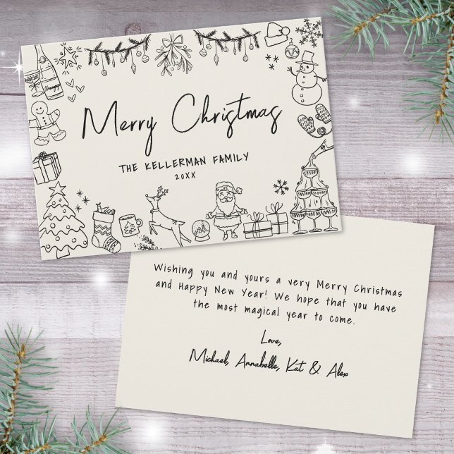 Hand Drawn Vintage Christmas Holiday Card (Hand Drawn Whimsical Vintage Merry Christmas Holiday Card)