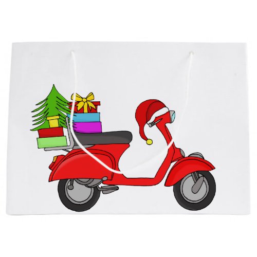 Hand drawn vintage Christmas scooter Large Gift Bag