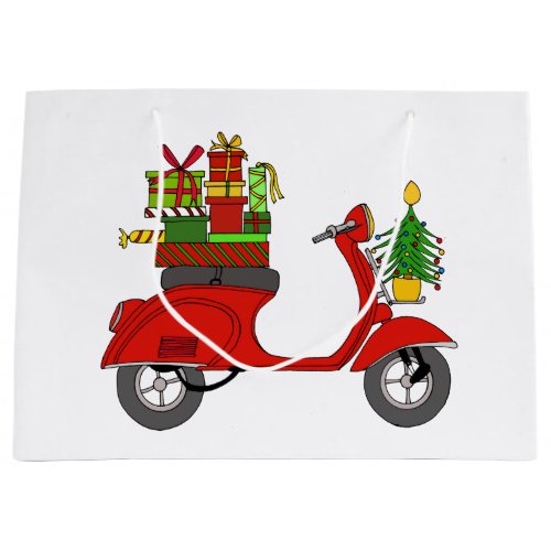 Hand drawn vintage Christmas scooter Large Gift Bag