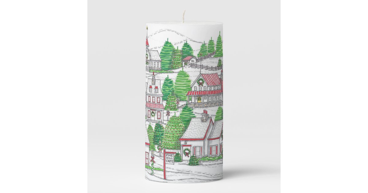 Hand Drawn Vintage Christmas Village Candle Zazzle