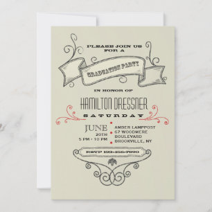 Hand-drawn Vintage Elements Graduation Invitation