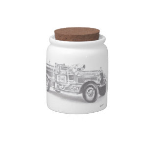 hand drawn vintage fire truck sketch candy jar