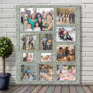 Hand-Drawn Vintage Floral 11 Memory Photo Collage Fleece Blanket