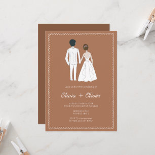 Hand drawn vintage french terracotta wedding invitation