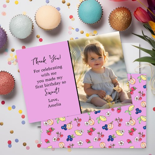 Hand Drawn Vintage Fruit First Birthday Party  Thank You Card