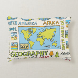 Hand Drawn Vintage Geography Illustration Accent Pillow