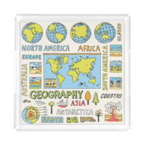 Hand Drawn Vintage Geography Illustration Acrylic Tray