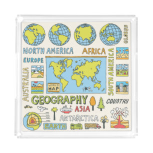 Hand Drawn Vintage Geography Illustration Acrylic Tray