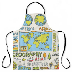 Hand Drawn Vintage Geography Illustration Apron