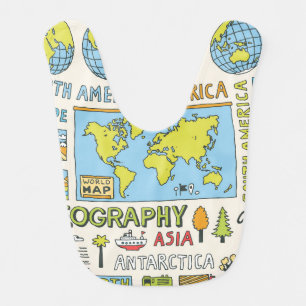 Hand Drawn Vintage Geography Illustration Baby Bib
